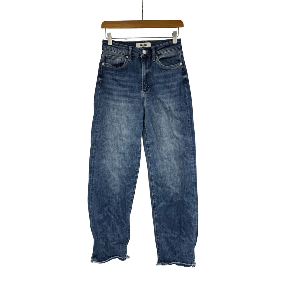 Mica Denim Los Angeles High Rise Straight Leg Raw Hem Jeans Blue Size 26